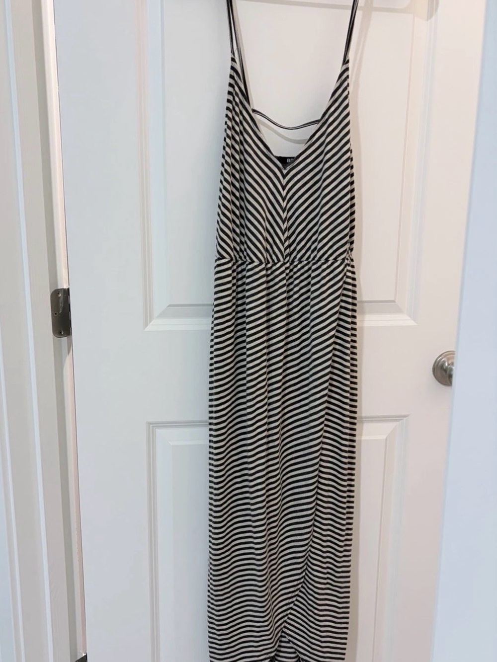 BDG Black and White Striped Spaghetti-Strap Maxi Dress